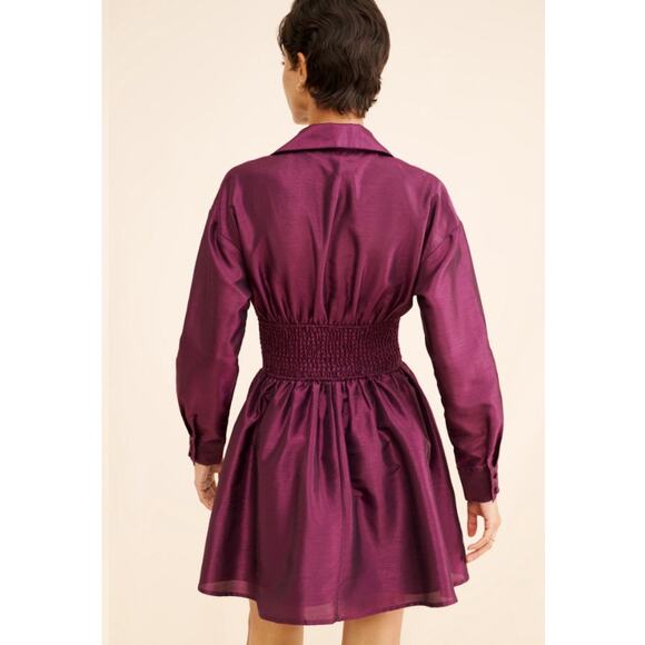 Hutch Iridescent Waisted Shirtdress Plum Size Medium NWT Shirred Waist Dressy - Picture 8 of 14